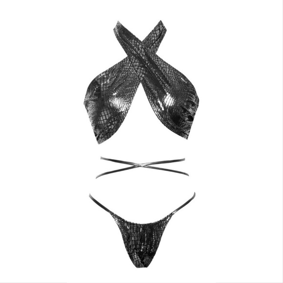 ⛓ Silver Metallic Tie Waist Bikini ⛓ - Picture 3 of 5